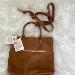 Sseko bucket tote w/luggage strap &convertible strap. black or brown